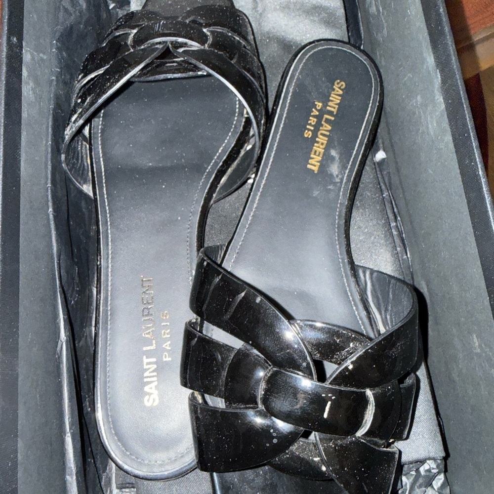 Saint Laurent Black Patent Sandals - Picture 3 of 6